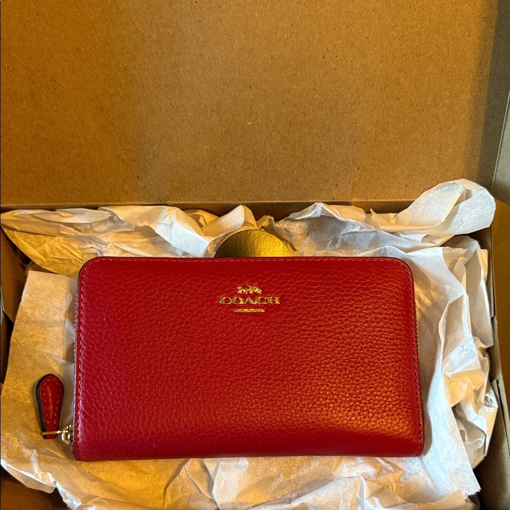 Coach Cherry Red Leather Zip Wallet